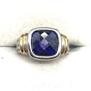 Sterling Silver and Two Tone Ring with Deep Purple Stone, size 6